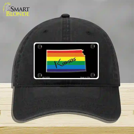 Kansas Rainbow Novelty License Plate Hat Unconstructed Cotton / Black