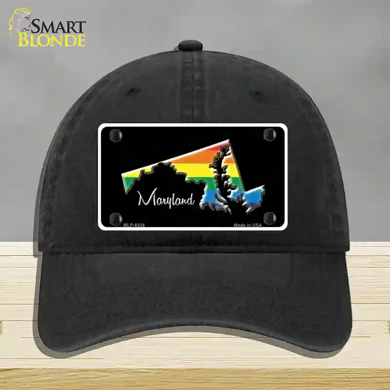 Maryland Rainbow Novelty License Plate Hat Unconstructed Cotton / Black