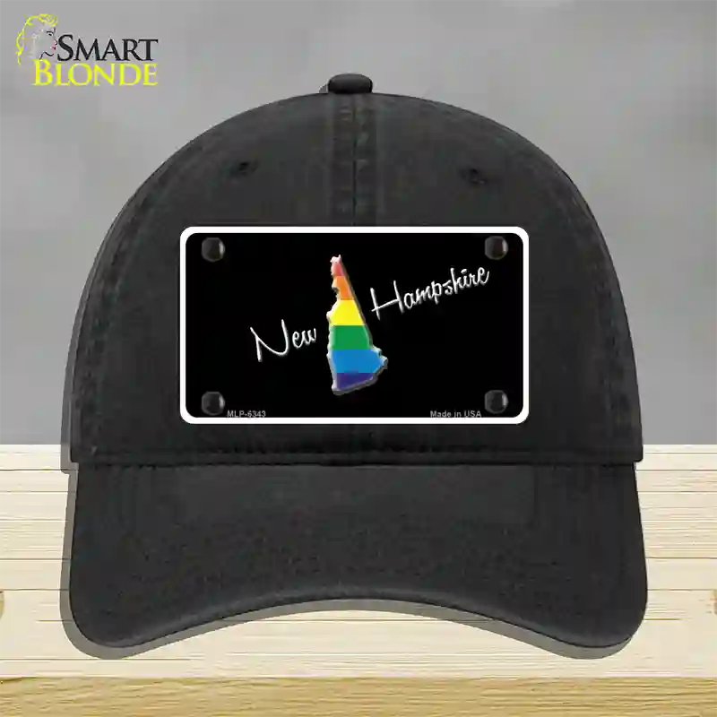 New Hampshire Rainbow Novelty License Plate Hat Unconstructed Cotton / Black