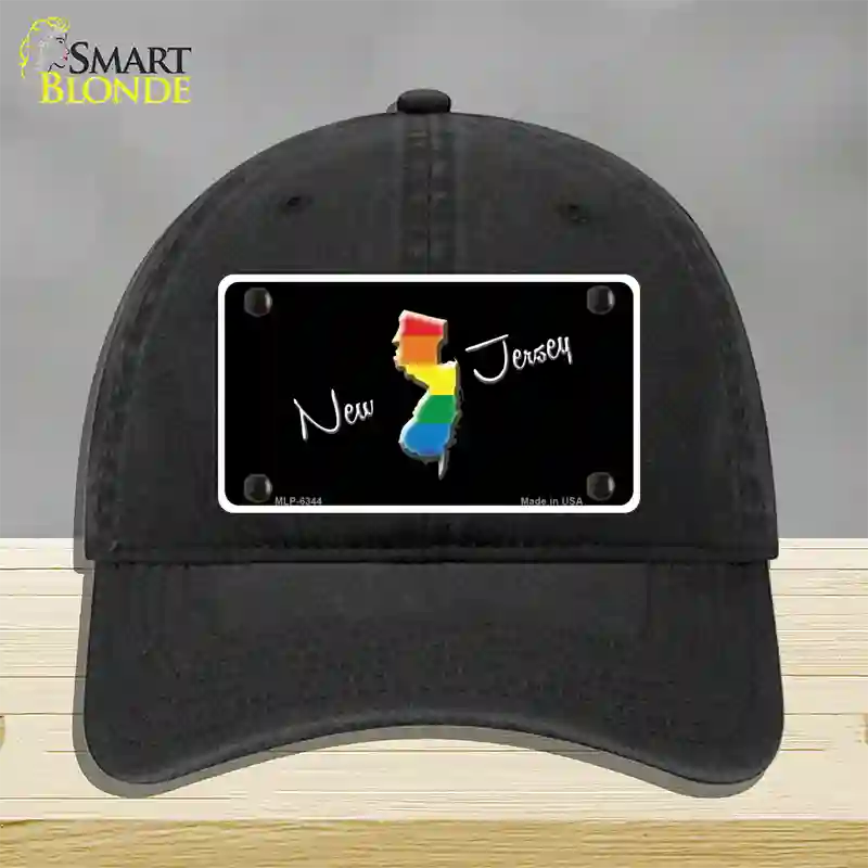 New Jersey Rainbow Novelty License Plate Hat Unconstructed Cotton / Black