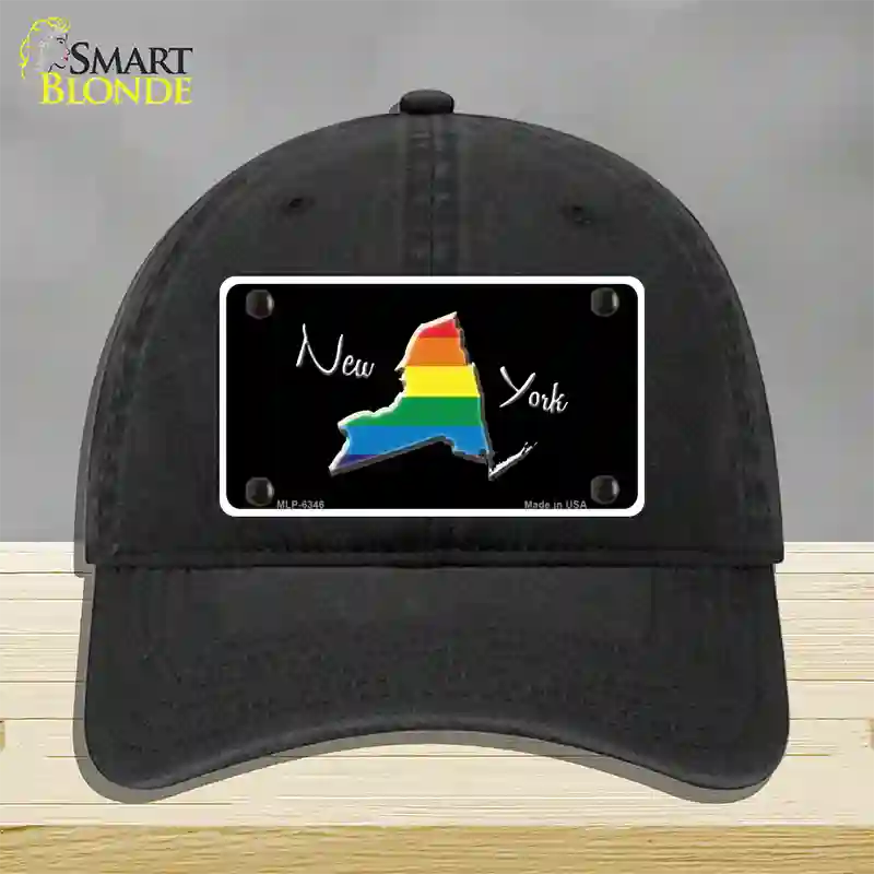 New York Rainbow Novelty License Plate Hat Unconstructed Cotton / Black