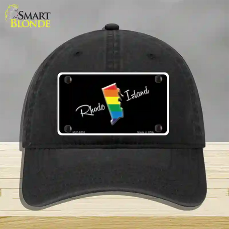 Rhode Island Rainbow Novelty License Plate Hat Unconstructed Cotton / Black