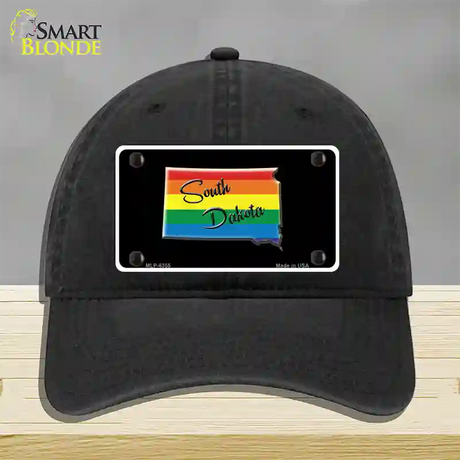 South Dakota Rainbow Novelty License Plate Hat Unconstructed Cotton / Black