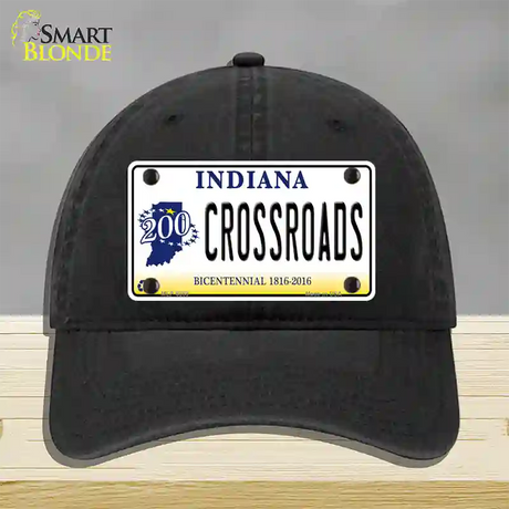 Crossroads Indiana Novelty License Plate Hat Unconstructed Cotton / Black