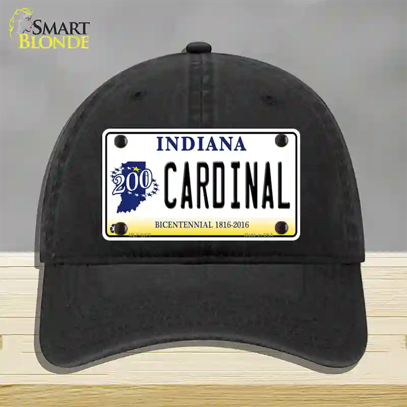 Cardinal Indiana Novelty License Plate Hat Unconstructed Cotton / Black