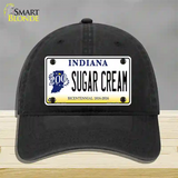 Sugar Cream Indiana Novelty License Plate Hat Unconstructed Cotton / Black