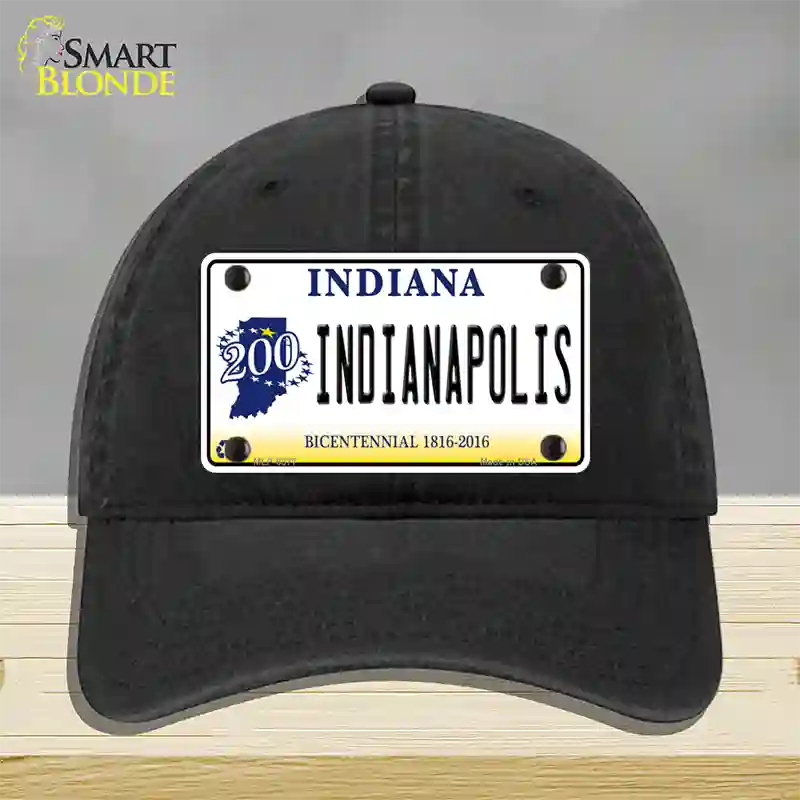 Indianapolis Indiana Novelty License Plate Hat Unconstructed Cotton / Black