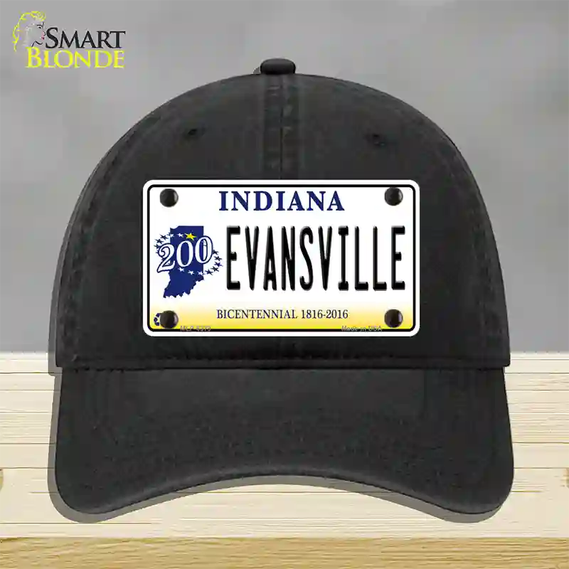 Evansville Indiana Novelty License Plate Hat Unconstructed Cotton / Black