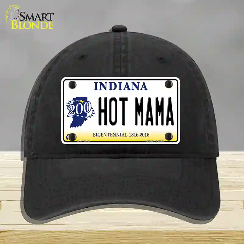 Hot Mama Indiana Novelty License Plate Hat Unconstructed Cotton / Black