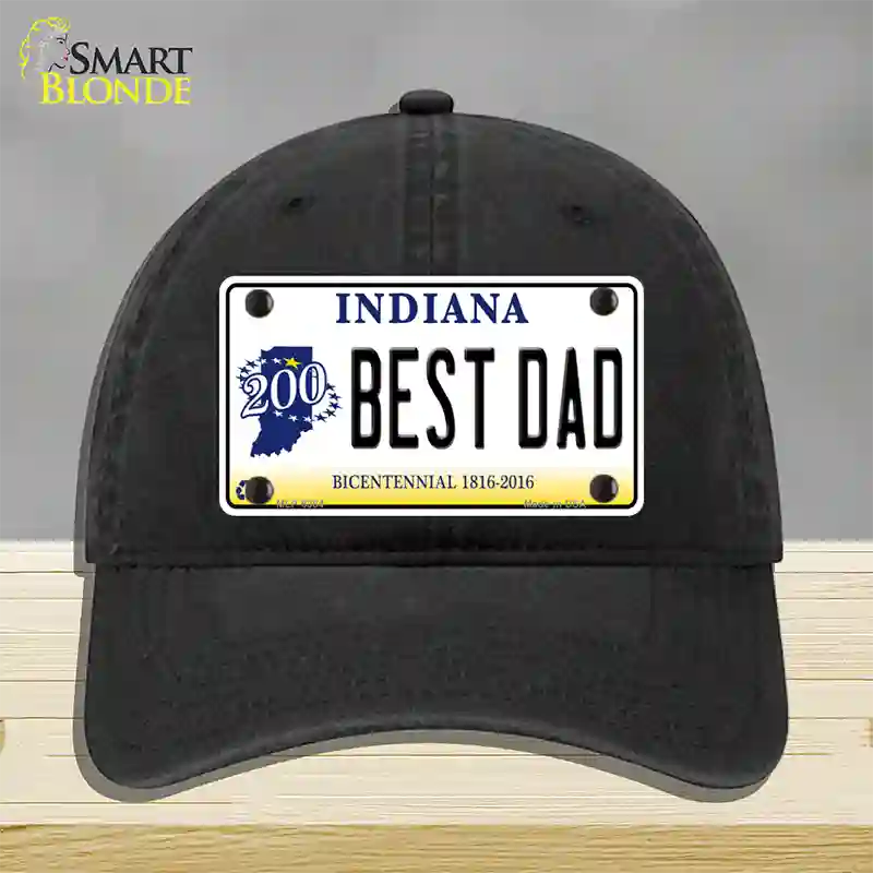 Best Dad Indiana Bicentennial Novelty License Plate Hat Unconstructed Cotton / Black