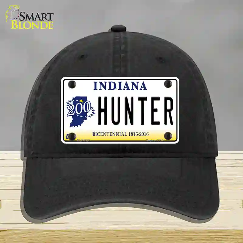 Hunter Indiana Bicentennial Novelty License Plate Hat Unconstructed Cotton / Black