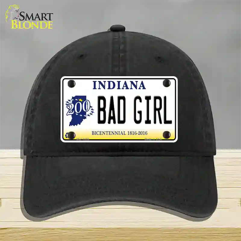 Bad Girl Indiana Novelty License Plate Hat Unconstructed Cotton / Black