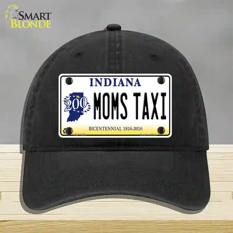 Moms Taxi Indiana Novelty License Plate Hat Unconstructed Cotton / Black