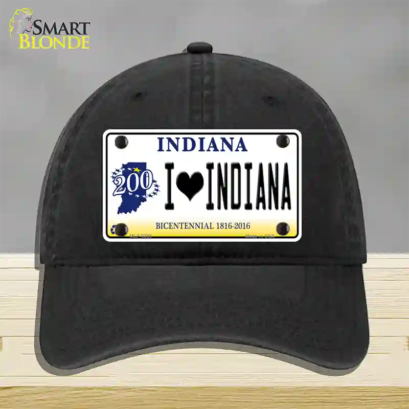 I Love Indiana Novelty License Plate Hat Unconstructed Cotton / Black