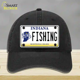 Fishing Indiana Novelty License Plate Hat Unconstructed Cotton / Black