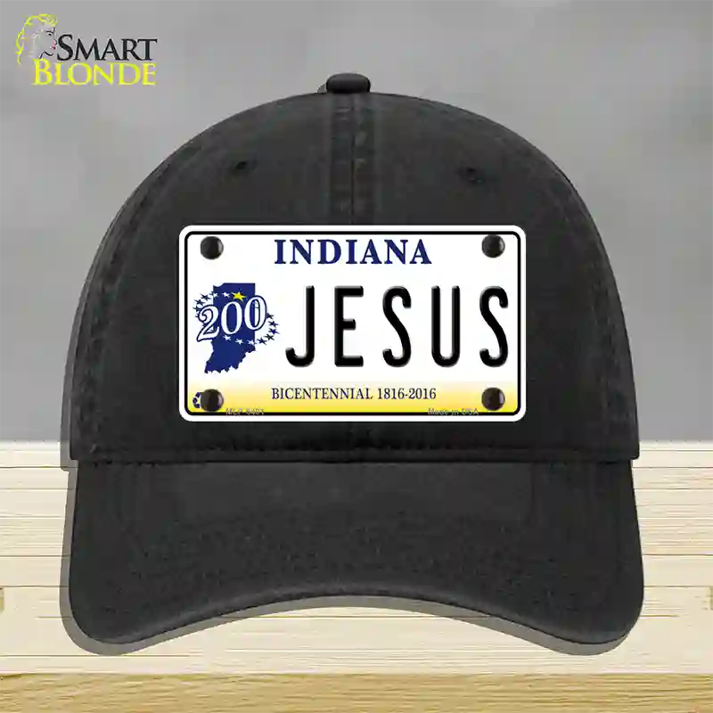 Jesus Indiana Novelty License Plate Hat Unconstructed Cotton / Black