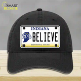 Believe Indiana Novelty License Plate Hat Unconstructed Cotton / Black