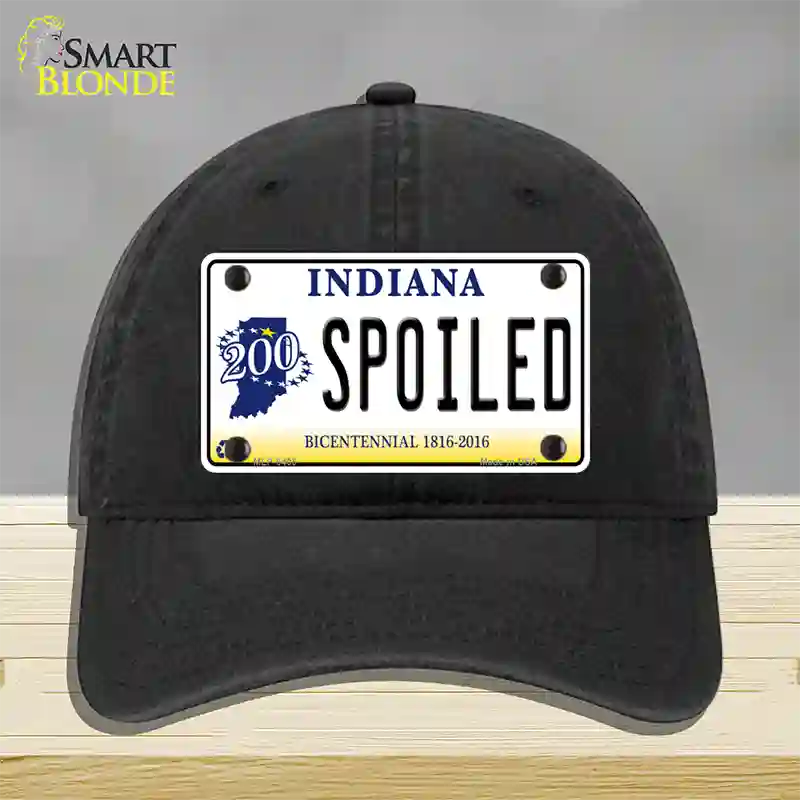 Spoiled Indiana Novelty License Plate Hat Unconstructed Cotton / Black