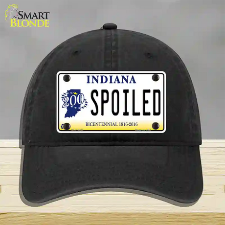 Spoiled Indiana Novelty License Plate Hat Unconstructed Cotton / Black