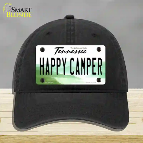 Happy Camper Tennessee Novelty License Plate Hat Unconstructed Cotton / Black