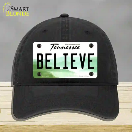 Believe Tennessee Novelty License Plate Hat Unconstructed Cotton / Black