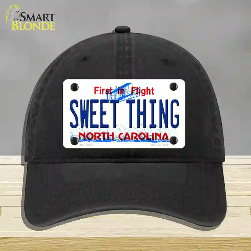 Sweet Thing North Carolina Novelty License Plate Hat Unconstructed Cotton / Black