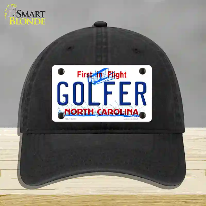 Golfer North Carolina Novelty License Plate Hat Unconstructed Cotton / Black