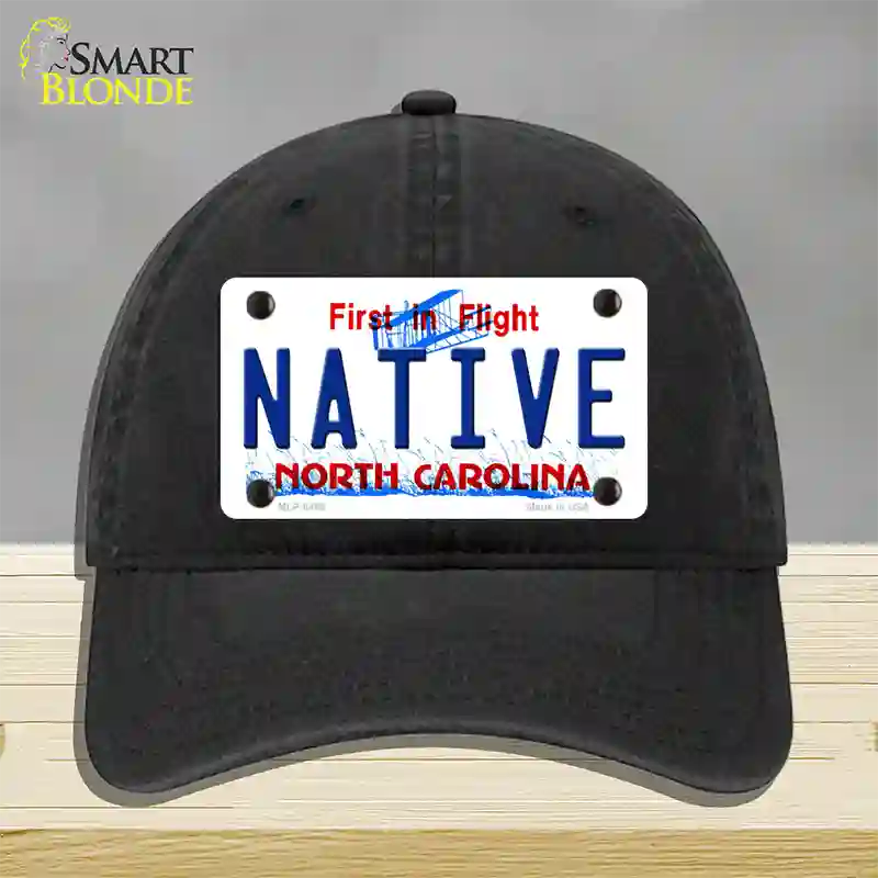 Native North Carolina Novelty License Plate Hat Unconstructed Cotton / Black