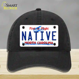 Native North Carolina Novelty License Plate Hat Unconstructed Cotton / Black