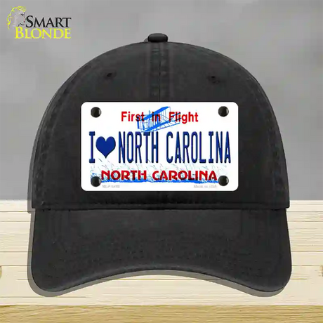 I Love North Carolina Novelty License Plate Hat Unconstructed Cotton / Black