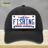 Fishing North Carolina Novelty License Plate Hat Unconstructed Cotton / Black