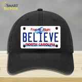 Believe North Carolina Novelty License Plate Hat Unconstructed Cotton / Black