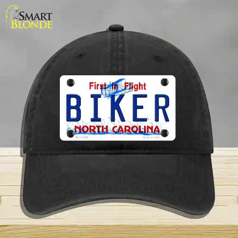 Biker North Carolina Novelty License Plate Hat Unconstructed Cotton / Black