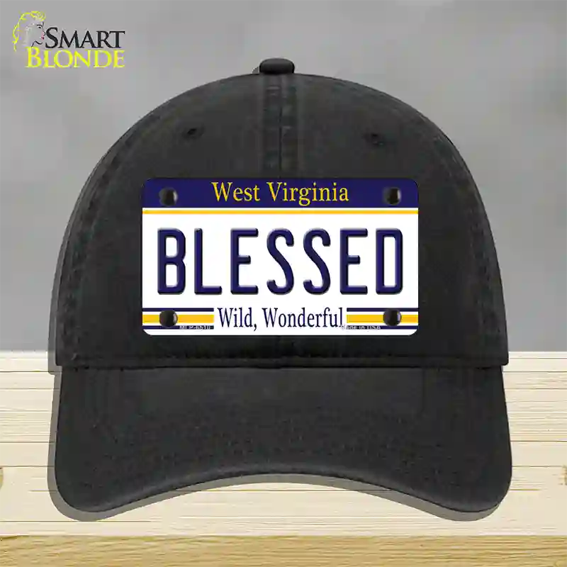 Blessed West Virginia Novelty License Plate Hat Unconstructed Cotton / Black