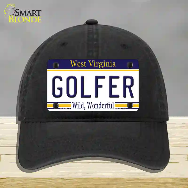 Golfer West Virginia Novelty License Plate Hat Unconstructed Cotton / Black