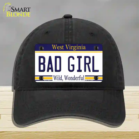 Bad Girl West Virginia Novelty License Plate Hat Unconstructed Cotton / Black