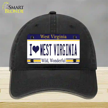 I Love West Virginia Novelty License Plate Hat Unconstructed Cotton / Black