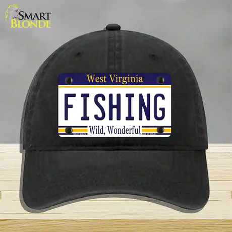 Fishing West Virginia Novelty License Plate Hat Unconstructed Cotton / Black