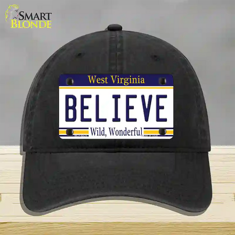 Believe West Virginia Novelty License Plate Hat Unconstructed Cotton / Black