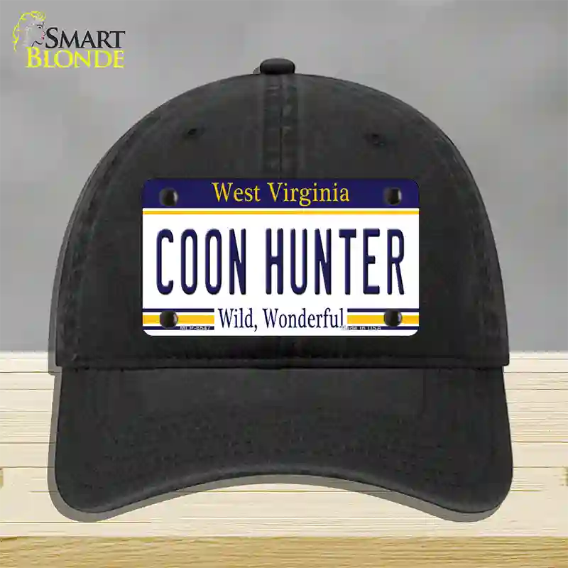 Coon Hunter West Virginia Novelty License Plate Hat Unconstructed Cotton / Black