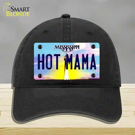 Hot Mama Mississippi Novelty License Plate Hat Unconstructed Cotton / Black