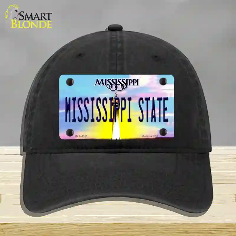 Mississippi State Novelty License Plate Hat Unconstructed Cotton / Black