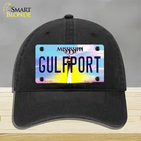 Gulfport Mississippi Novelty License Plate Hat Unconstructed Cotton / Black