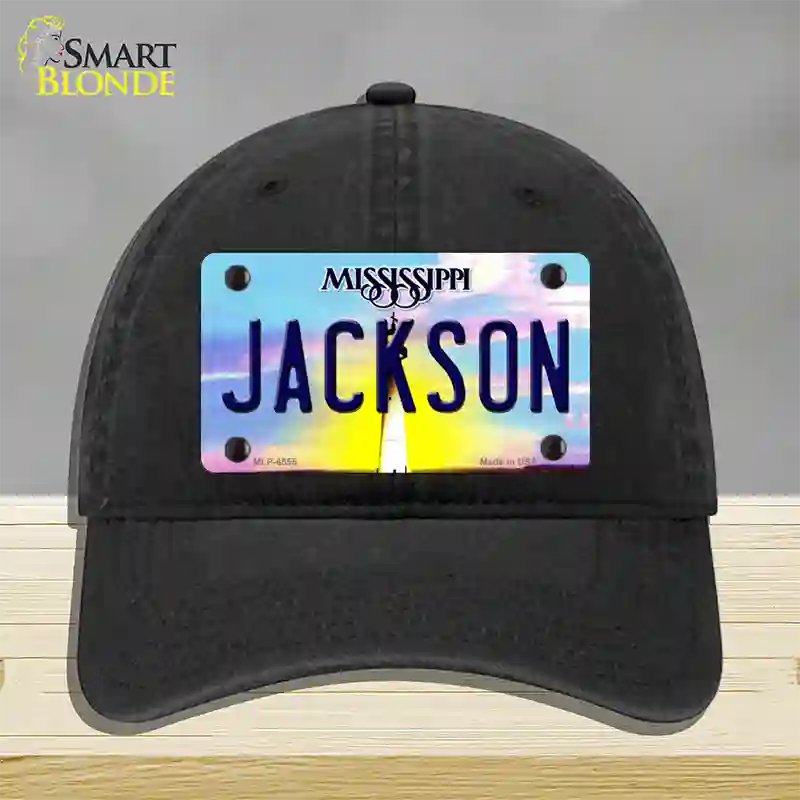 Jackson Mississippi Novelty License Plate Hat Unconstructed Cotton / Black