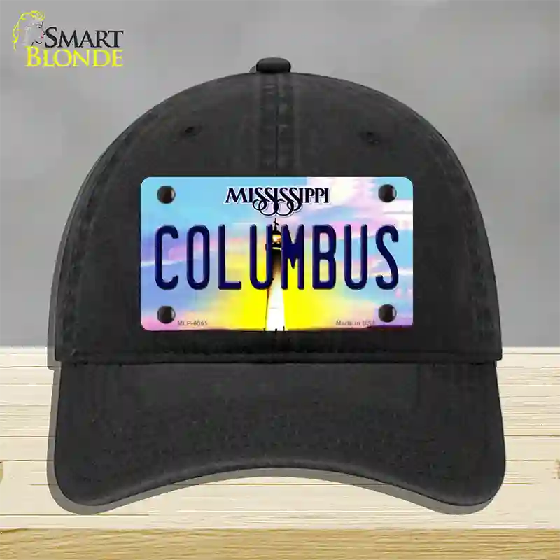 Columbus Mississippi Novelty License Plate Hat Unconstructed Cotton / Black