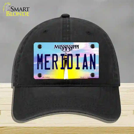 Meridian Mississippi Novelty License Plate Hat Unconstructed Cotton / Black