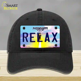 Relax Mississippi Novelty License Plate Hat Unconstructed Cotton / Black