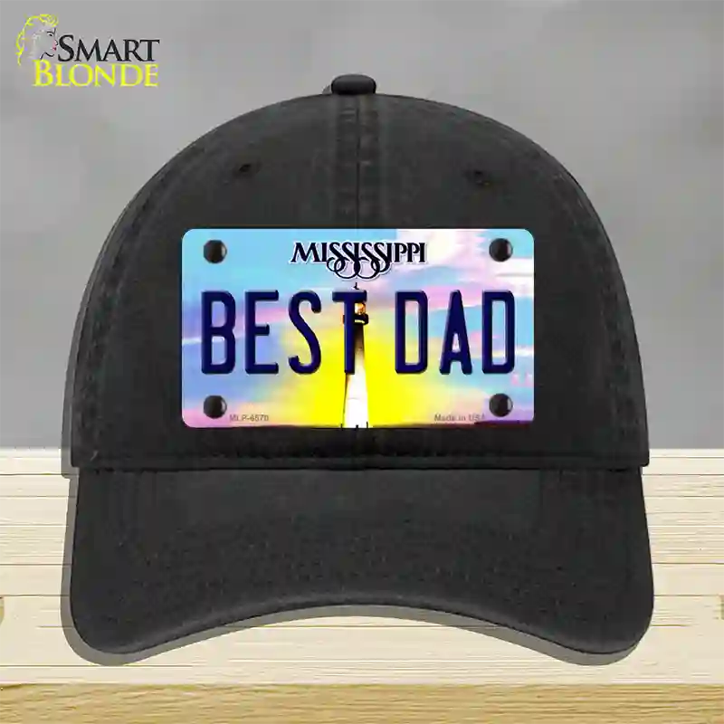 Best Dad Mississippi Novelty License Plate Hat Unconstructed Cotton / Black