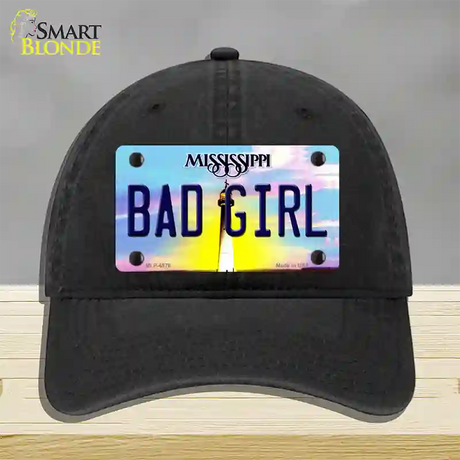 Bad Girl Mississippi Novelty License Plate Hat Unconstructed Cotton / Black