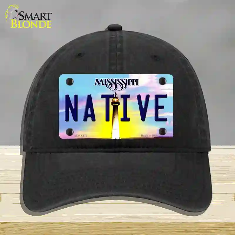 Native Mississippi Novelty License Plate Hat Unconstructed Cotton / Black